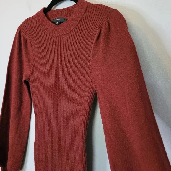 LULU'S ribbed knit puff balloon sleeves mock neck stretchy bodycon Midi Dress XL - Picture 7 of 12